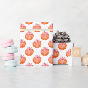 Aquarell-Kürbis mit rosa Schleifenmuster Geschenkpapier
