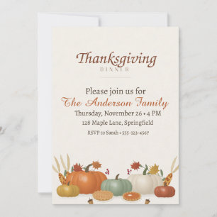 Aquarell-Kürbis-Thanksgiving-Dinner Einladung