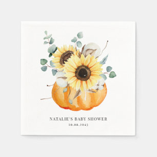 Aquarell-Kürbis und Sonnenblumen Herbst-Baby-Party Serviette