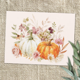 Aquarell-Kürbisse und Blumen Herbsternte Postkarte