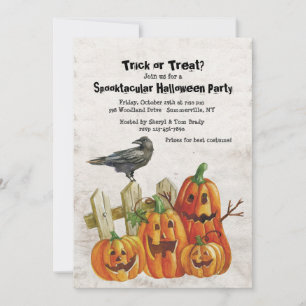 Aquarell-Kürbisse und Krähe Halloween-Einladung Einladung