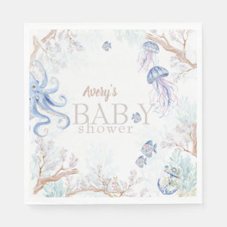 Aquarell-Küsten-Meeresleben-Baby-Party Serviette