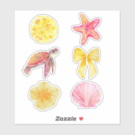 Aquarell-Küsten-Sommer-Sticker-Set | Meeresschildk Aufkleber