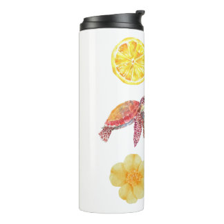 Aquarell-Küsten-Sommer-Sticker-Set | Meeresschildk Thermosbecher