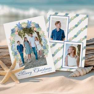 Aquarell-Küsten-Weihnachtsgirlande Foto Feiertagskarte