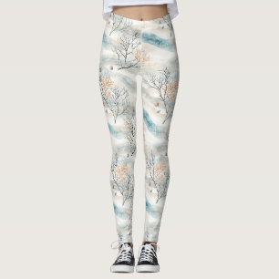 Aquarell-Küstenkorallen- und Muschelwellen (1) Leggings
