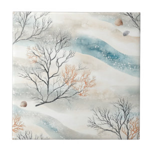 Aquarell-Küstenkorallen- und Muschelwellen (3) Fliese