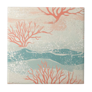 Aquarell-Küstenkorallen- und Muschelwellen (8) Fliese