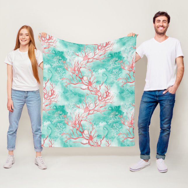 Aquarell-Küstenkorallenmuster Fleecedecke (Beispiel)