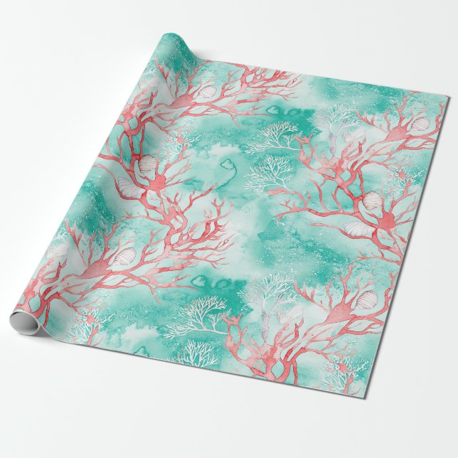 Aquarell-Küstenkorallenmuster Geschenkpapier (Ungerollt)