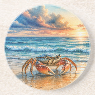 Aquarell Küstenkrabbe auf sandigem Strand Getränkeuntersetzer