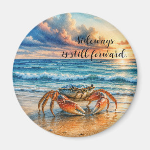 Aquarell Küstenkrebs auf Sandstrand mit Zitat Magnet