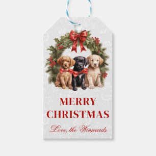 Aquarell-Labrador-Welpen und Weihnachtskranz Geschenkanhänger