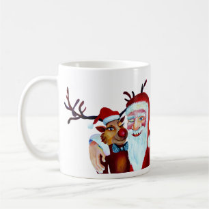 Aquarell Lachender Weihnachtsmann Rudolf Lächelnd Kaffeetasse