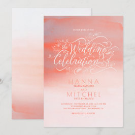 Aquarell-lädt rosa moderne Typografie-Hochzeit ein Einladung