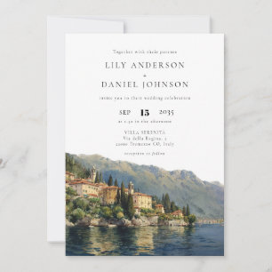 Aquarell-Lake-Como-QR-Code-Italienische-Hochzeit Einladung