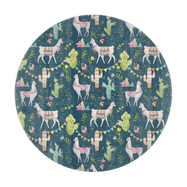 Aquarell-Lama-Flaggen-Muster Schneidebrett (Vorderseite)