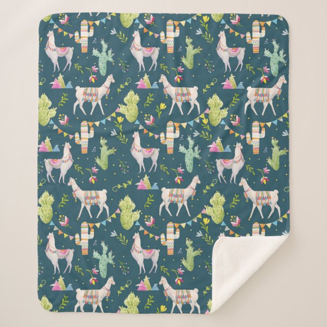 Aquarell-Lama-Flaggen-Muster Sherpadecke (Vorderseite)