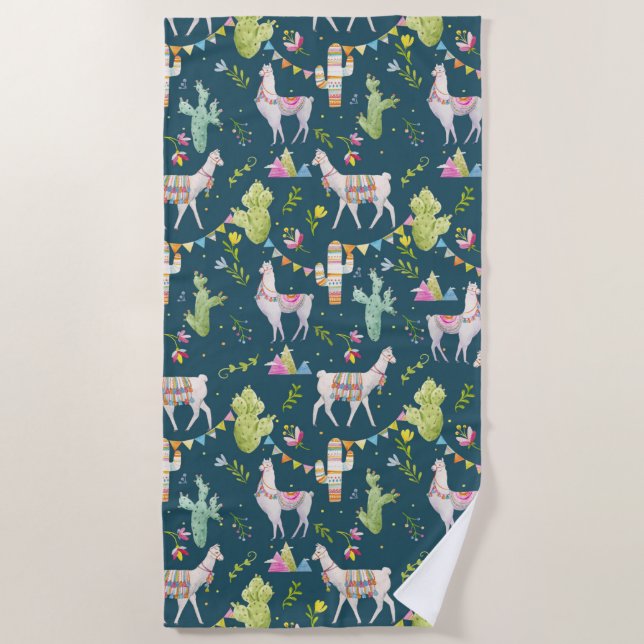 Aquarell-Lama-Flaggen-Muster Strandtuch (Vorderseite)