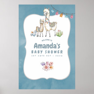 Aquarell-Lama-Themen-Baby-Shower-Willkommen Poster