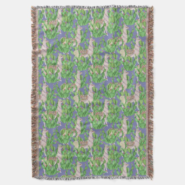 Aquarell-Lama u. Catus Muster Decke (Vorderseite Vertikal)