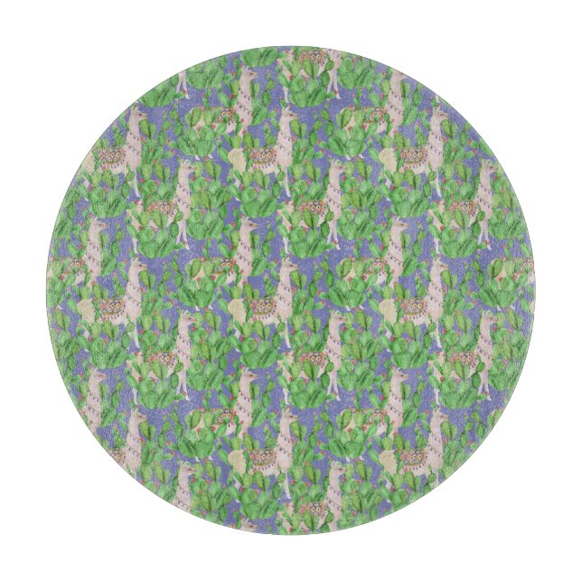 Aquarell-Lama u. Catus Muster Schneidebrett (Vorderseite)