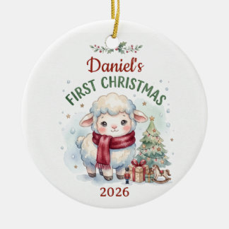 Aquarell-Lamm-Baby-Erstes-Weihnachten-Kundenspezif Keramik Ornament