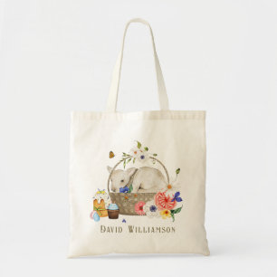 Aquarell-Lamm-Frühlingsblumen-Korb-Ostern Tragetasche