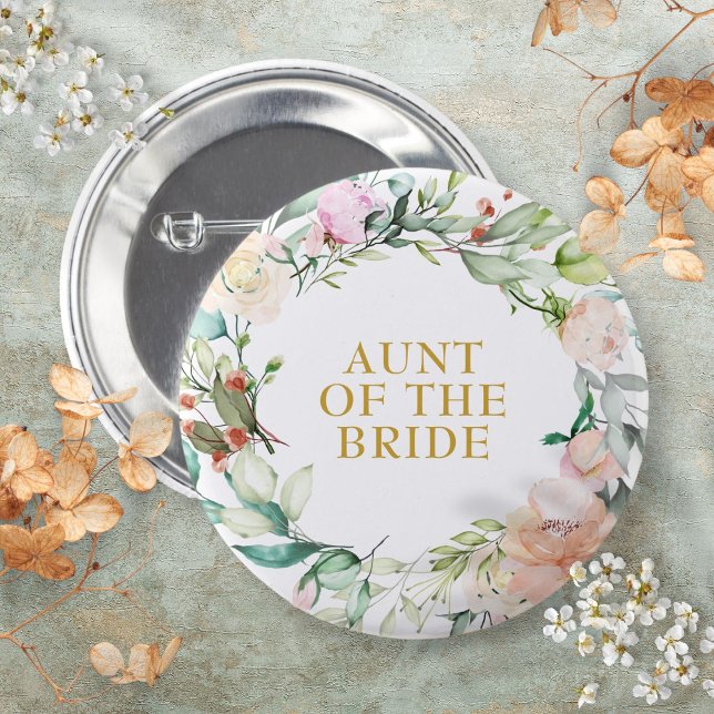 Aquarell-Land-Rosen-Grün-Gewinde-Name Button (Watercolour Country Rose Greenery Garland Name Button)