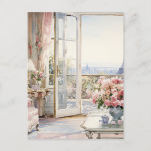 Aquarell-Landhaus-Wohnzimmer Feiertagspostkarte