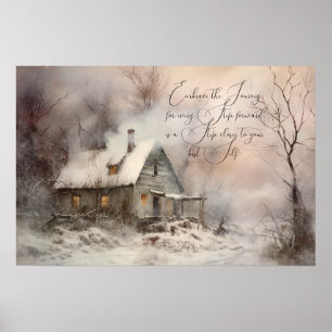 Aquarell-Landschaft eines Cottage Poster