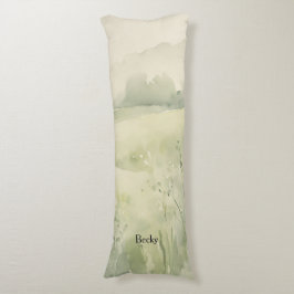Aquarell-Landschaft Grün Beige Wildblumen Seitenschläferkissen