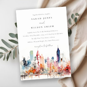 Aquarell-Landschaft-Hochzeit in Chicago Illinois Einladung