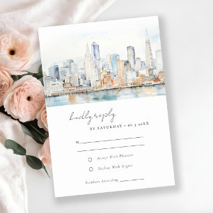Aquarell-Landschaft Hochzeit in San Francisco RSVP Karte