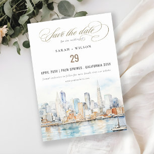 Aquarell-Landschaft Hochzeit in San Francisco Save The Date
