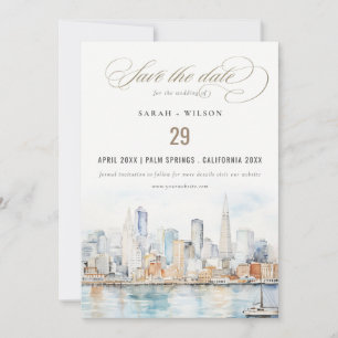 Aquarell-Landschaft Hochzeit in San Francisco Save The Date