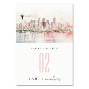 Aquarell-Landschaft-Hochzeit in Seattle, Washingto Tischnummer