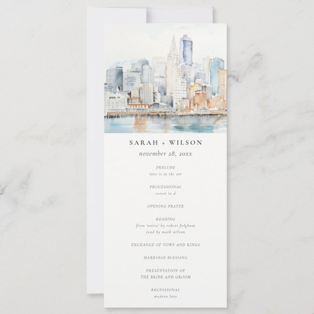 Aquarell-Landschaft Hochzeitsprogramm San Francisc Einladung (Vorderseite)