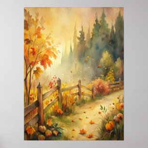 Aquarell-Landschaft im rustikalen Herbststil Poster