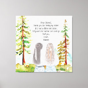 Aquarell-Landschaft mit 2 Mädchen und personalisie Leinwanddruck