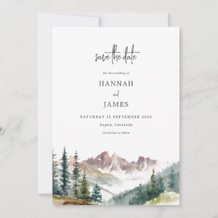 Aquarell-Landschaft Rustikale Outdoor-Hochzeit  Save The Date