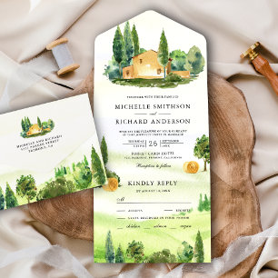 Aquarell-Landschaft Toskana Italienische Farm-Hoch All In One Einladung