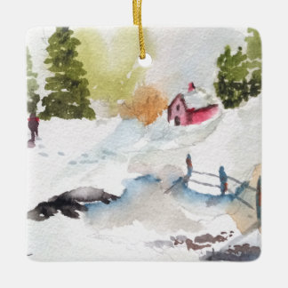 Aquarell-Landschaft-Weihnachtsschmuck Keramikornament
