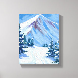 Aquarell-Landschaft Winter Berg Schnee Natur Leinwanddruck