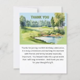 Aquarell-Landschafts-Golf-Thema 80. Geburtstag Fla Dankeskarte
