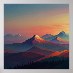 Aquarell-Landschafts-Plakat Berge Poster