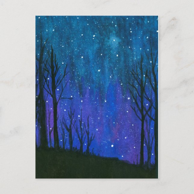 Aquarell-Landschaftskunst-nächtlicher Himmel Postkarte (Vorderseite)