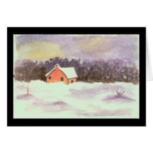 Aquarell-Landschaftskunst wenig Haus-Winter-Schnee