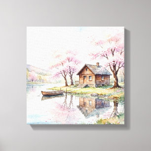Aquarell-Landseecabin-Leinwand Leinwanddruck
