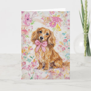 Aquarell Langhaar-Dachshund Pastell-Blumen Karte